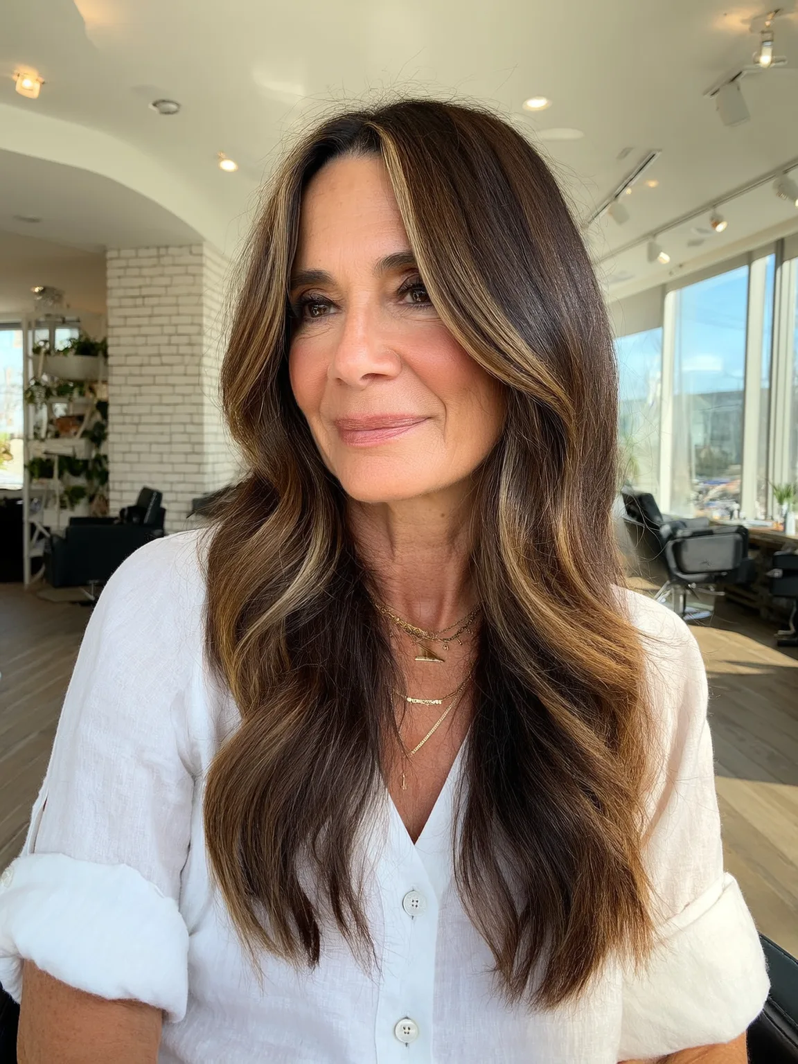 Long Glossy Waves with Honey Blonde Highlights